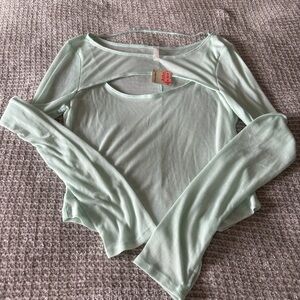 FP Movement by Free People Mint Ribbed Cutout Long-Sleeve Top